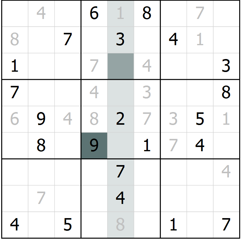 Position des candidats pour la solution de la Gr 8 page 11 du magazine de sudoku Extrême n° 042