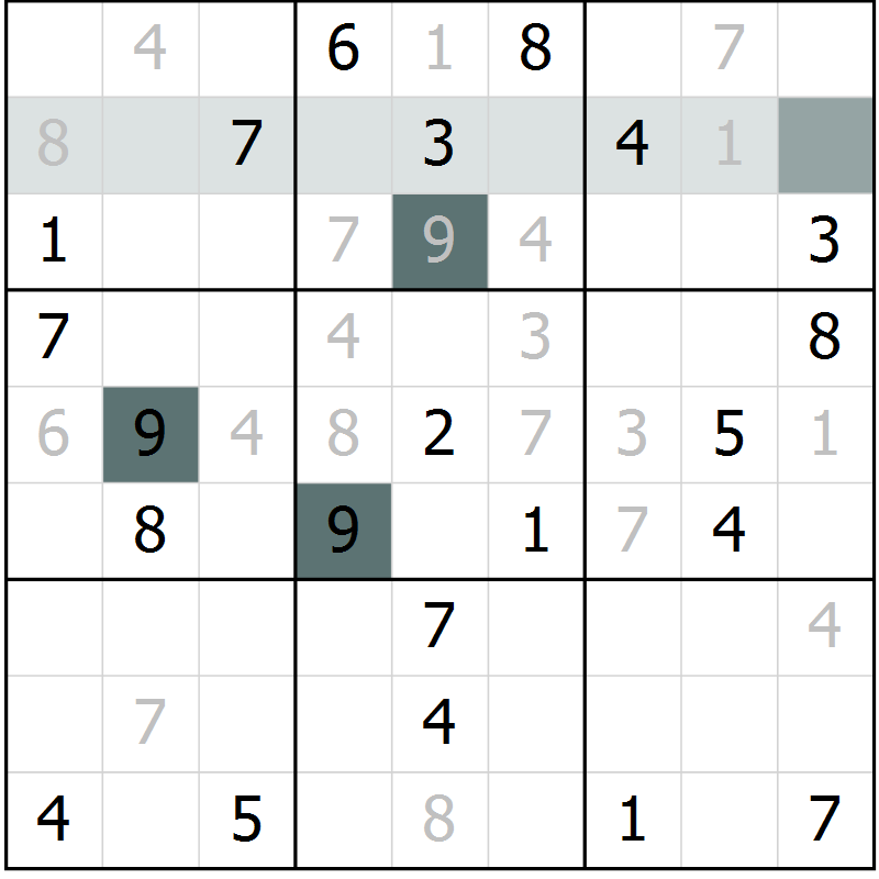 Position des candidats pour la solution de la Gr 8 page 11 du magazine de sudoku Extrême n° 042