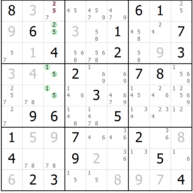 Position des candidats pour la solution de la Gr 80 page 83 du magazine de sudoku Extrême n° 042