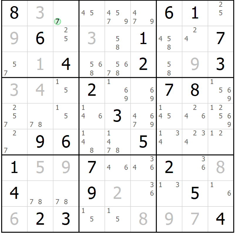 Position des candidats pour la solution de la Gr 80 page 83 du magazine de sudoku Extrême n° 042
