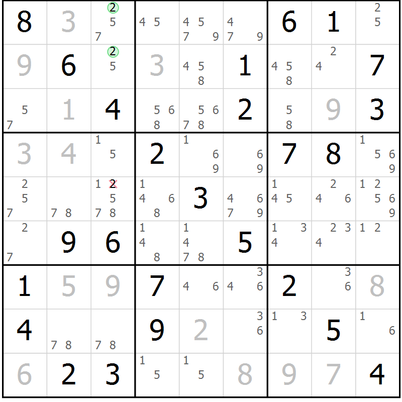 Position des candidats pour la solution de la Gr 80 page 83 du magazine de sudoku Extrême n° 042