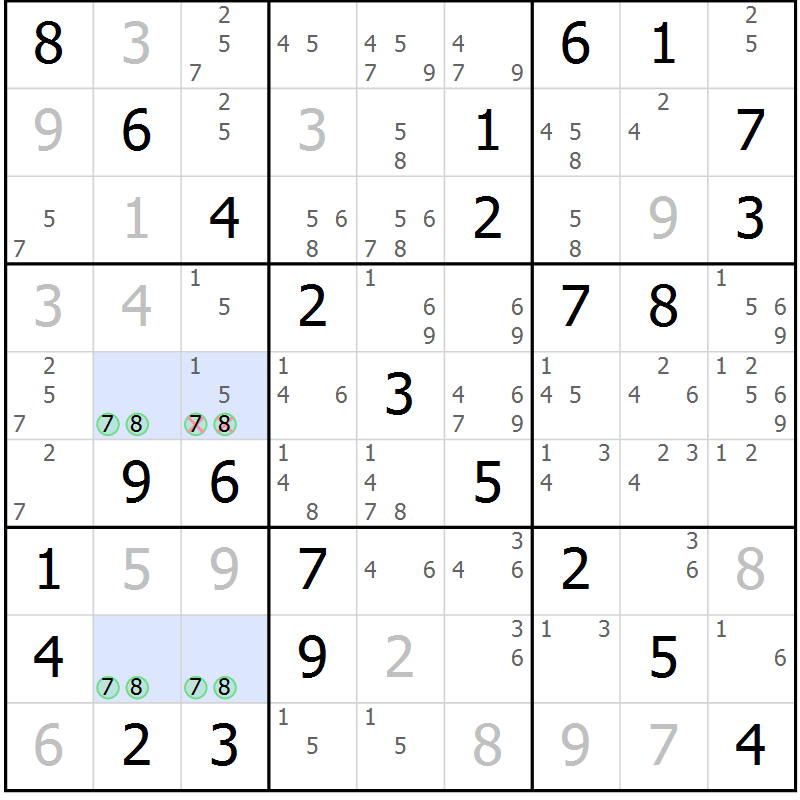 Position des candidats pour la solution de la Gr 80 page 83 du magazine de sudoku Extrême n° 042