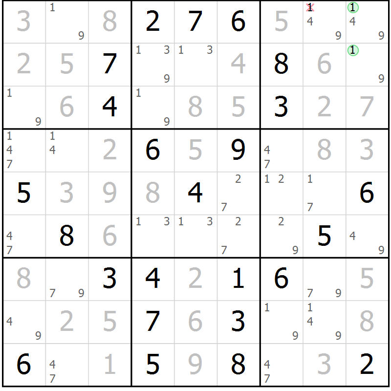 Position des candidats pour la solution de la Gr 81 page 84 du magazine de sudoku Extrême n° 042