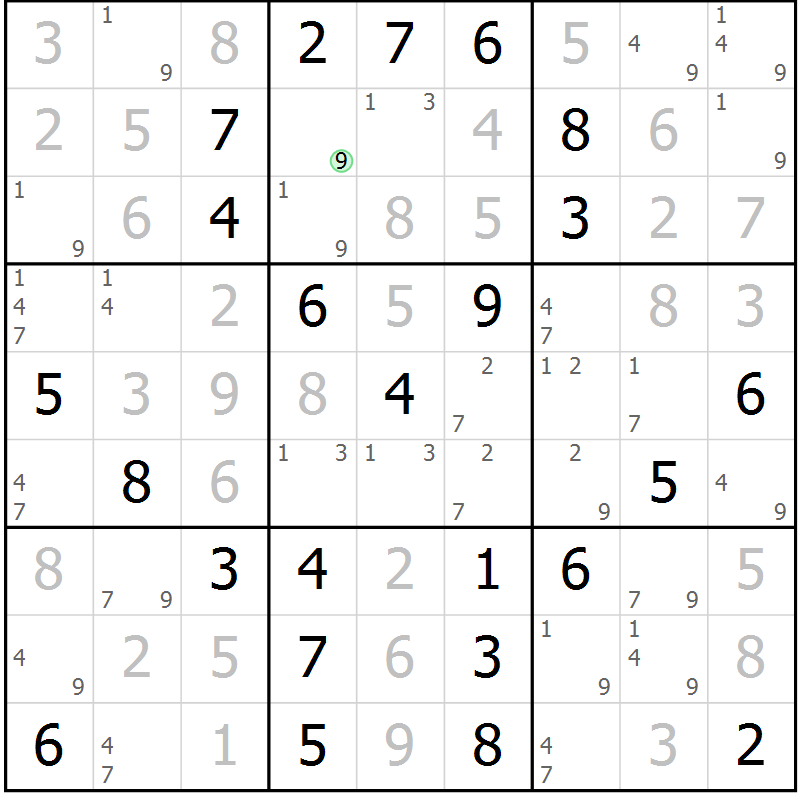 Position des candidats pour la solution de la Gr 81 page 84 du magazine de sudoku Extrême n° 042