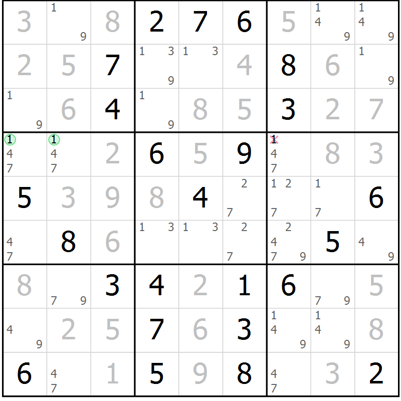 Position des candidats pour la solution de la Gr 81 page 84 du magazine de sudoku Extrême n° 042