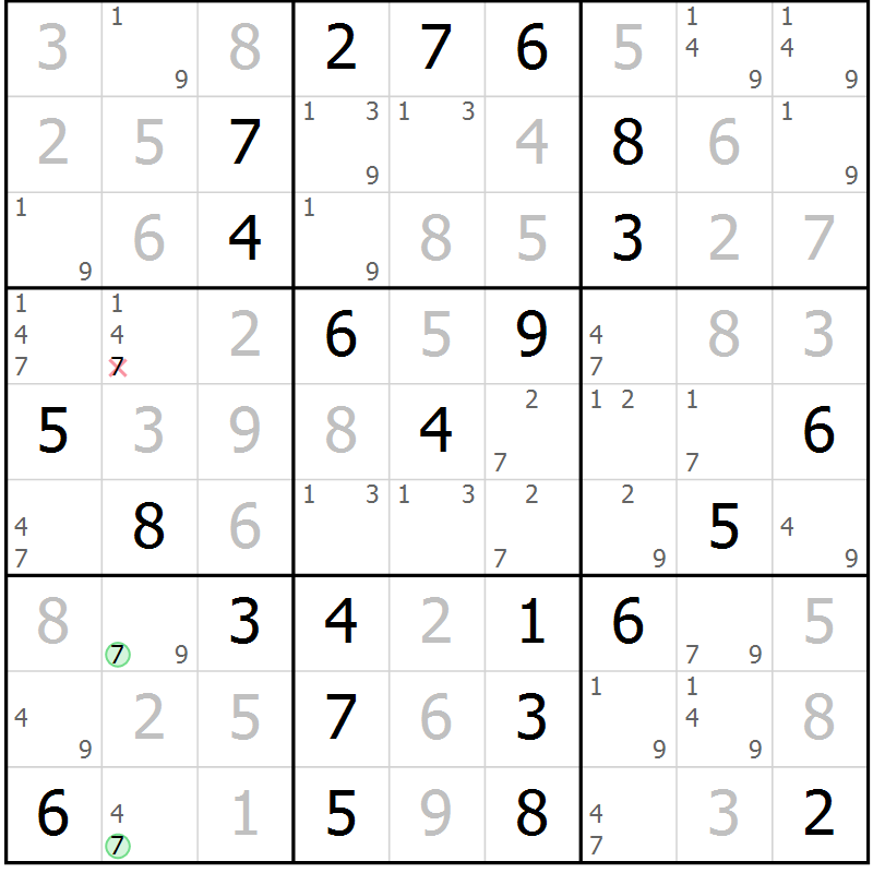 Position des candidats pour la solution de la Gr 81 page 84 du magazine de sudoku Extrême n° 042