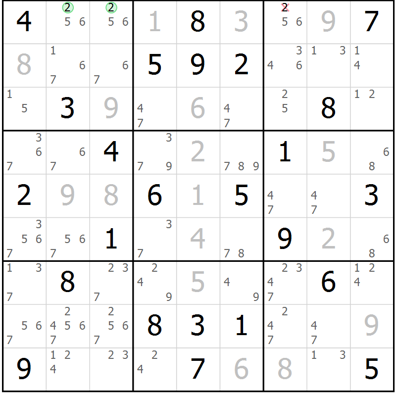 Position des candidats pour la solution de la Gr 82 page 85 du magazine de sudoku Extrême n° 042