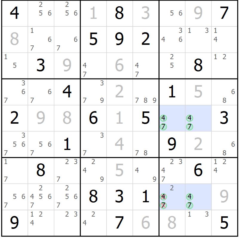 Position des candidats pour la solution de la Gr 82 page 85 du magazine de sudoku Extrême n° 042