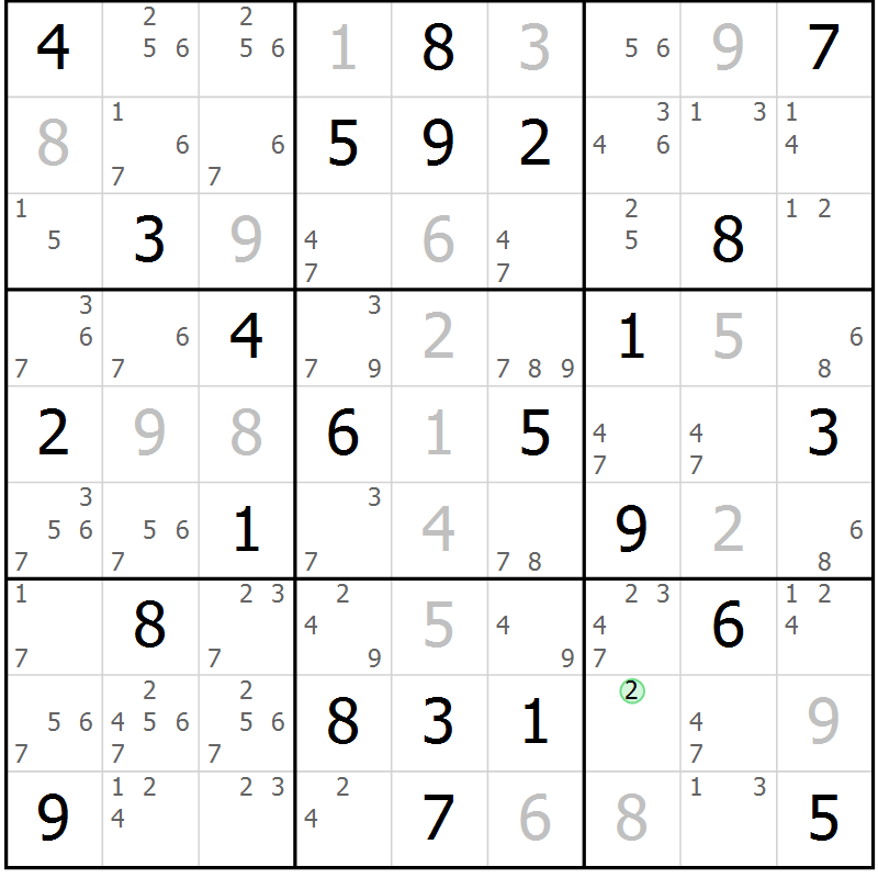 Position des candidats pour la solution de la Gr 82 page 85 du magazine de sudoku Extrême n° 042