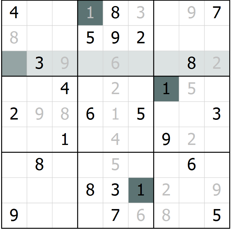 Position des candidats pour la solution de la Gr 82 page 85 du magazine de sudoku Extrême n° 042
