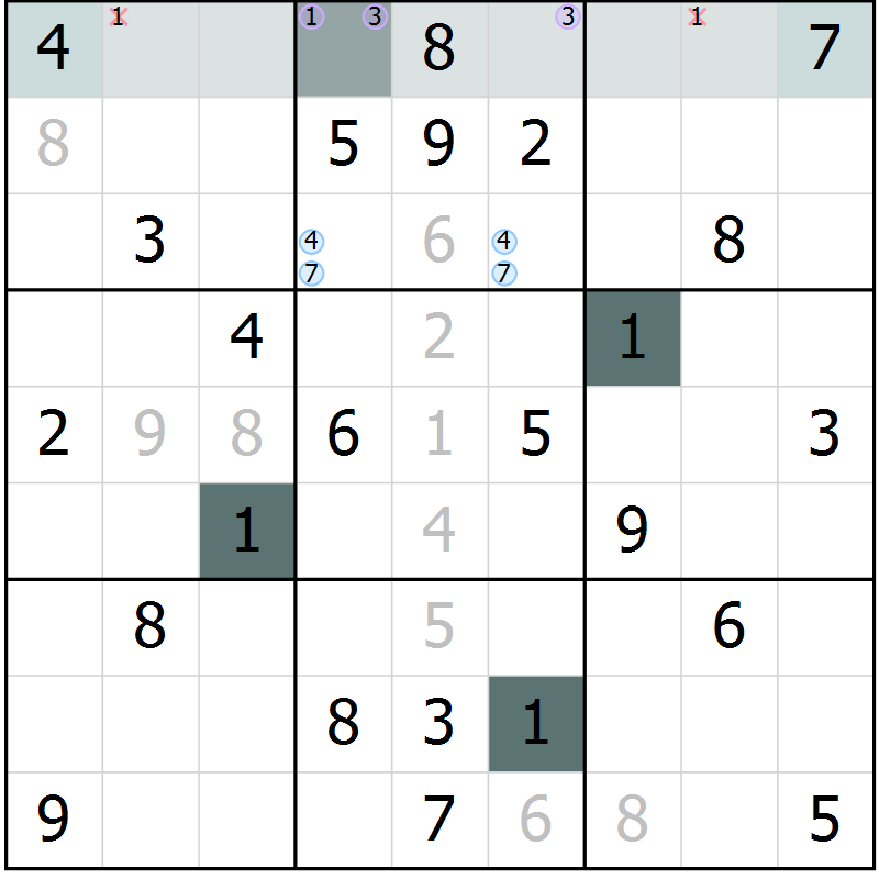 Position des candidats pour la solution de la Gr 82 page 85 du magazine de sudoku Extrême n° 042