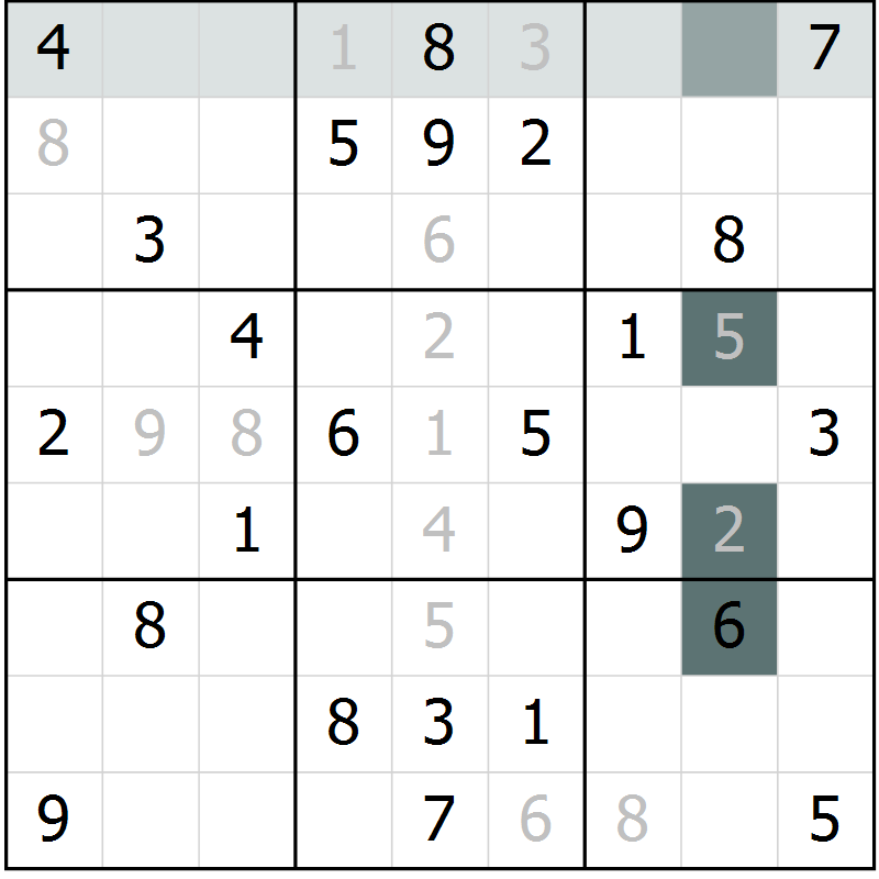Position des candidats pour la solution de la Gr 82 page 85 du magazine de sudoku Extrême n° 042