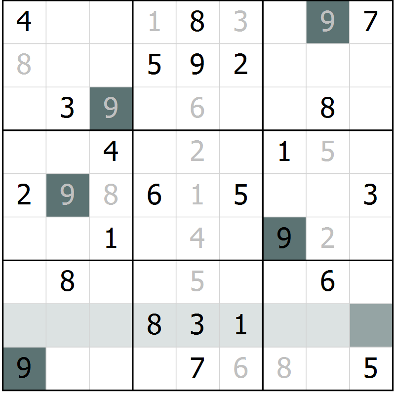 Position des candidats pour la solution de la Gr 82 page 85 du magazine de sudoku Extrême n° 042