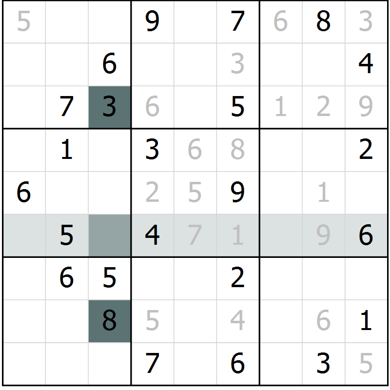 Position des candidats pour la solution de la Gr 83 page 86 du magazine de sudoku Extrême n° 042