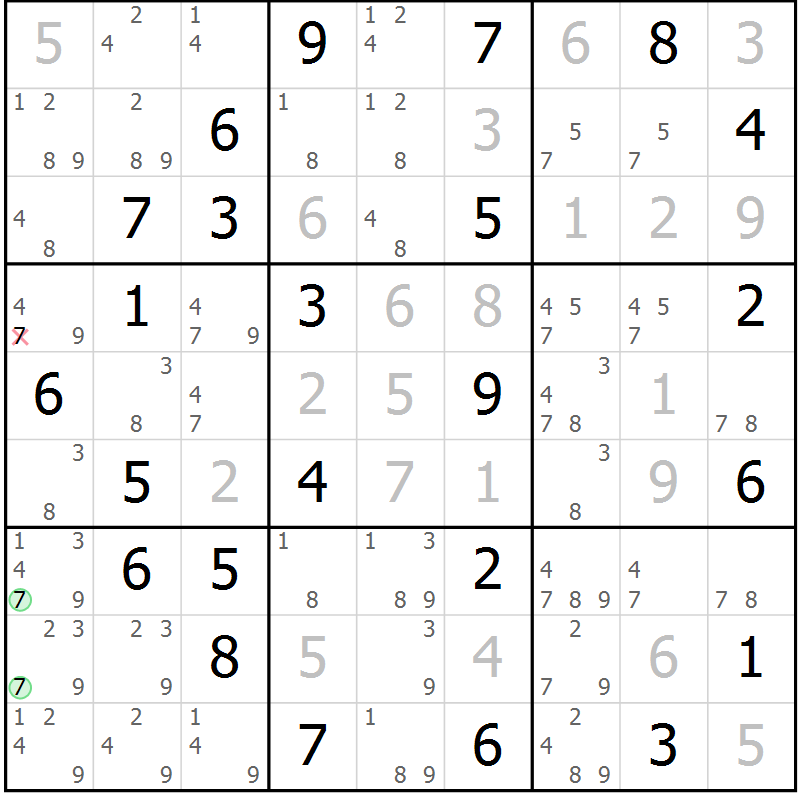 Position des candidats pour la solution de la Gr 83 page 86 du magazine de sudoku Extrême n° 042