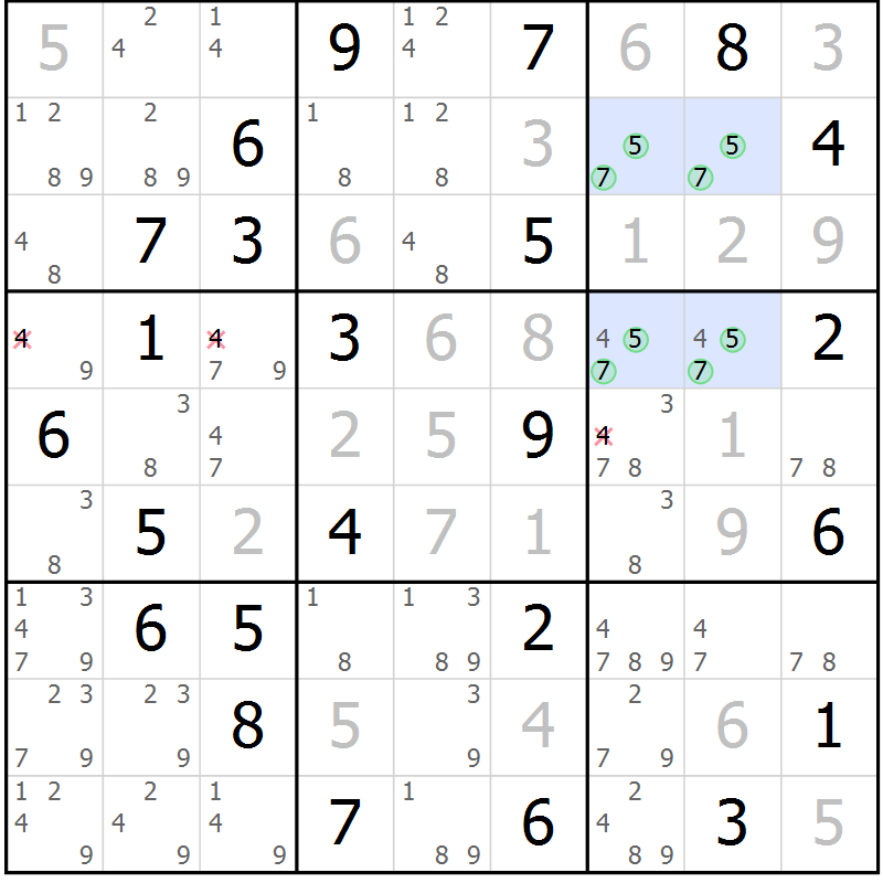 Position des candidats pour la solution de la Gr 83 page 86 du magazine de sudoku Extrême n° 042