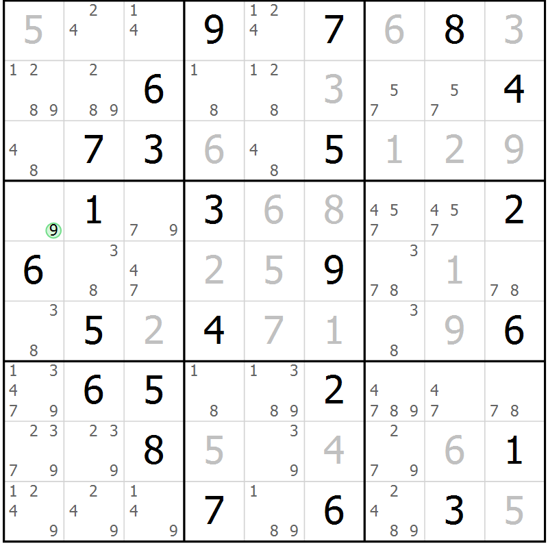 Position des candidats pour la solution de la Gr 83 page 86 du magazine de sudoku Extrême n° 042