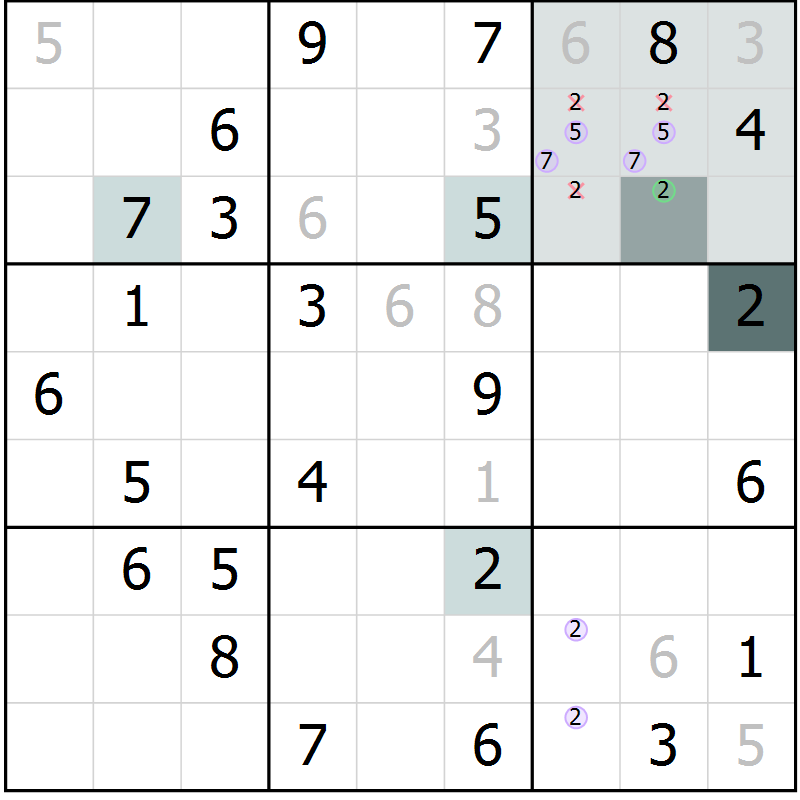Position des candidats pour la solution de la Gr 83 page 86 du magazine de sudoku Extrême n° 042