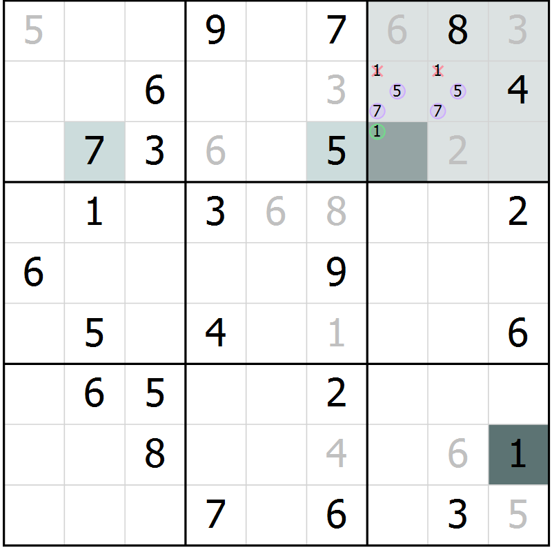 Position des candidats pour la solution de la Gr 83 page 86 du magazine de sudoku Extrême n° 042