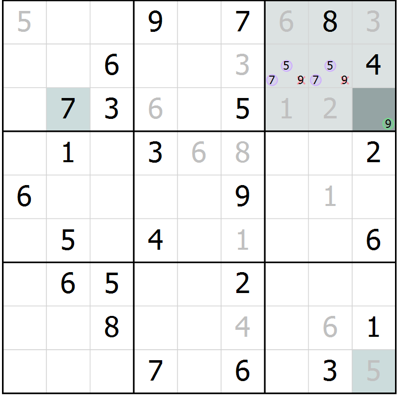 Position des candidats pour la solution de la Gr 83 page 86 du magazine de sudoku Extrême n° 042
