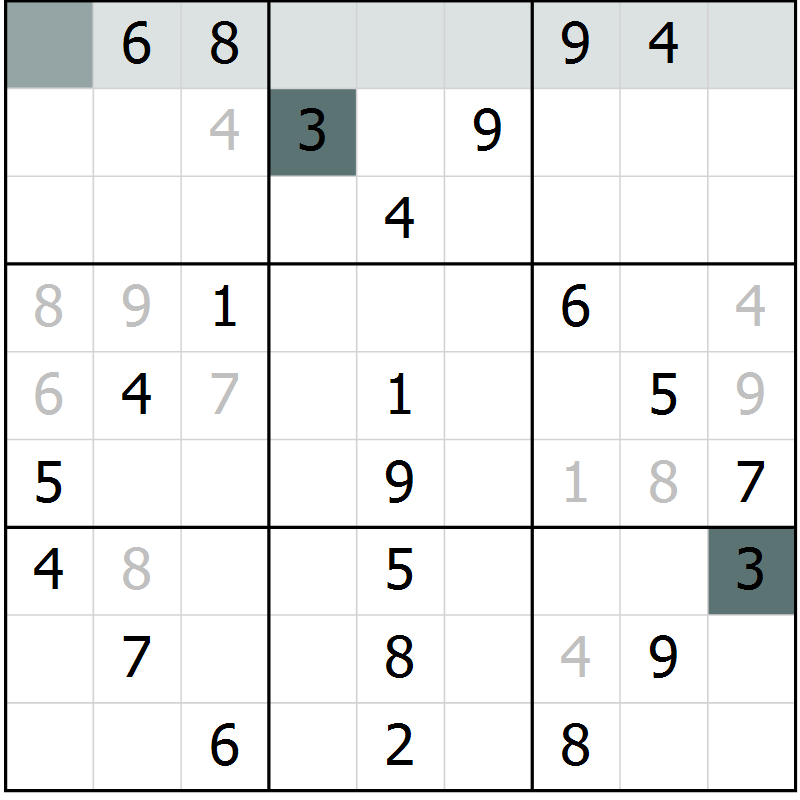 Position des candidats pour la solution de la Gr 84 page 87 du magazine de sudoku Extrême n° 042