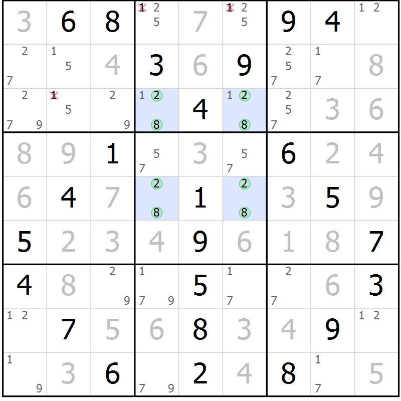 Position des candidats pour la solution de la Gr 84 page 87 du magazine de sudoku Extrême n° 042