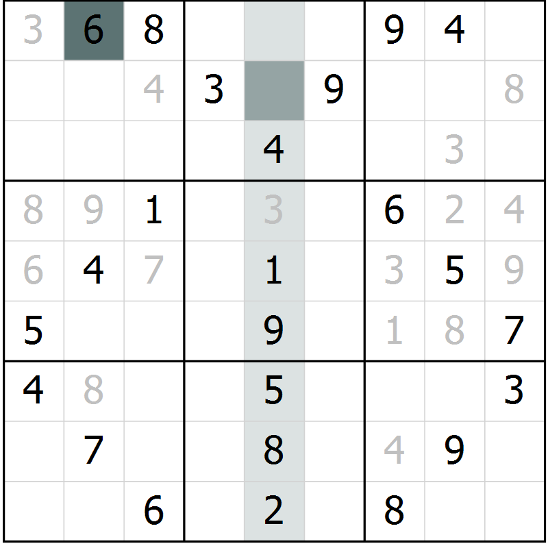 Position des candidats pour la solution de la Gr 84 page 87 du magazine de sudoku Extrême n° 042