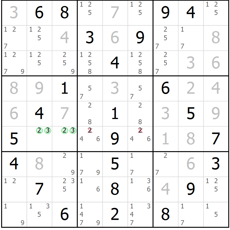 Position des candidats pour la solution de la Gr 84 page 87 du magazine de sudoku Extrême n° 042