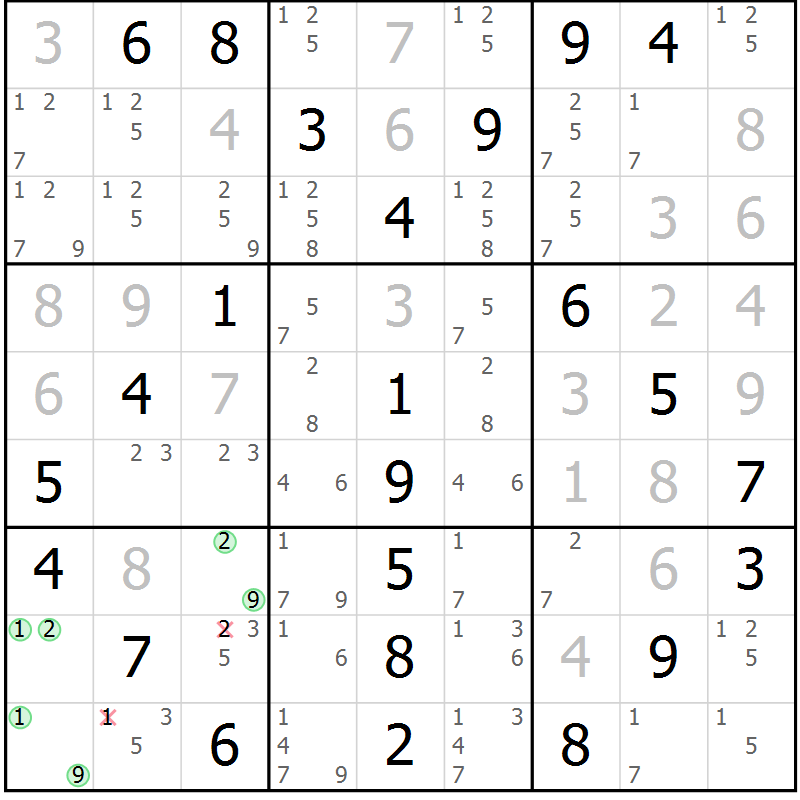Position des candidats pour la solution de la Gr 84 page 87 du magazine de sudoku Extrême n° 042