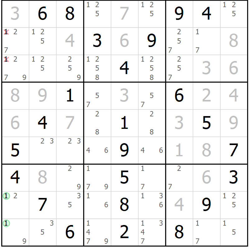 Position des candidats pour la solution de la Gr 84 page 87 du magazine de sudoku Extrême n° 042