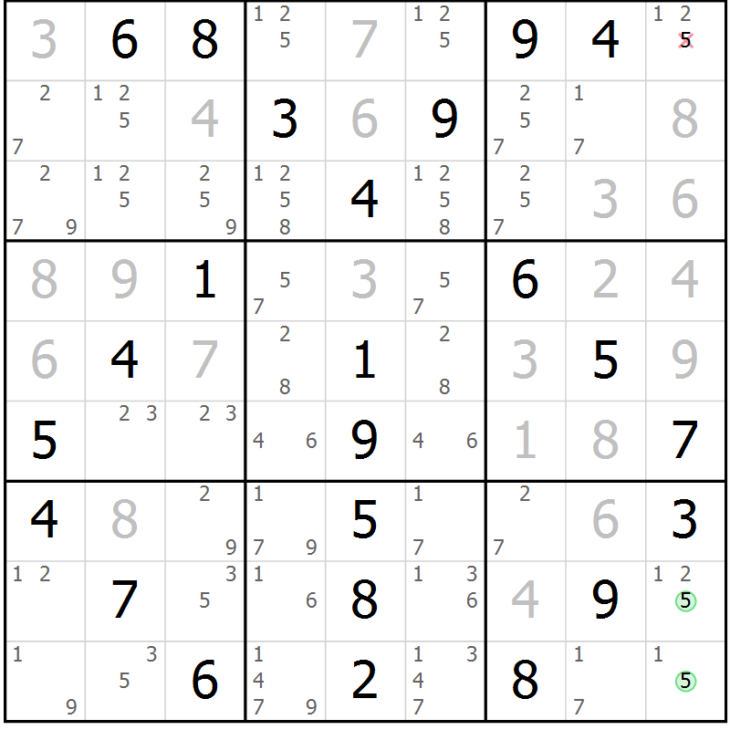 Position des candidats pour la solution de la Gr 84 page 87 du magazine de sudoku Extrême n° 042