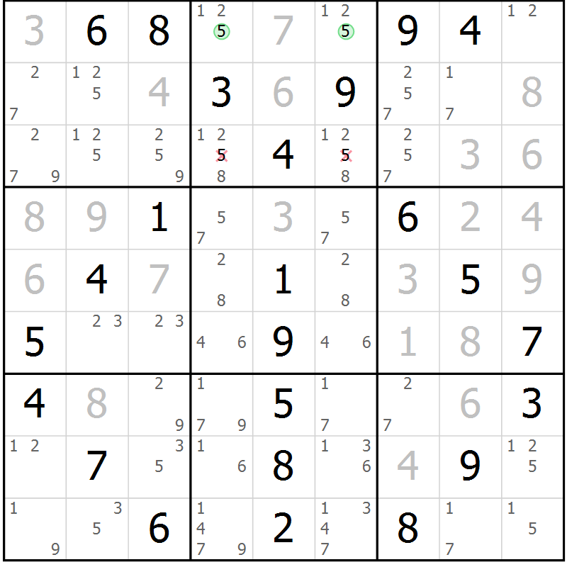 Position des candidats pour la solution de la Gr 84 page 87 du magazine de sudoku Extrême n° 042