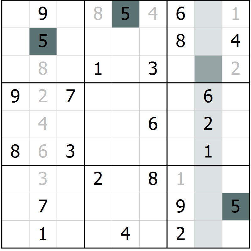 Position des candidats pour la solution de la Gr 10 page 12 du magazine de sudoku Success n° 007