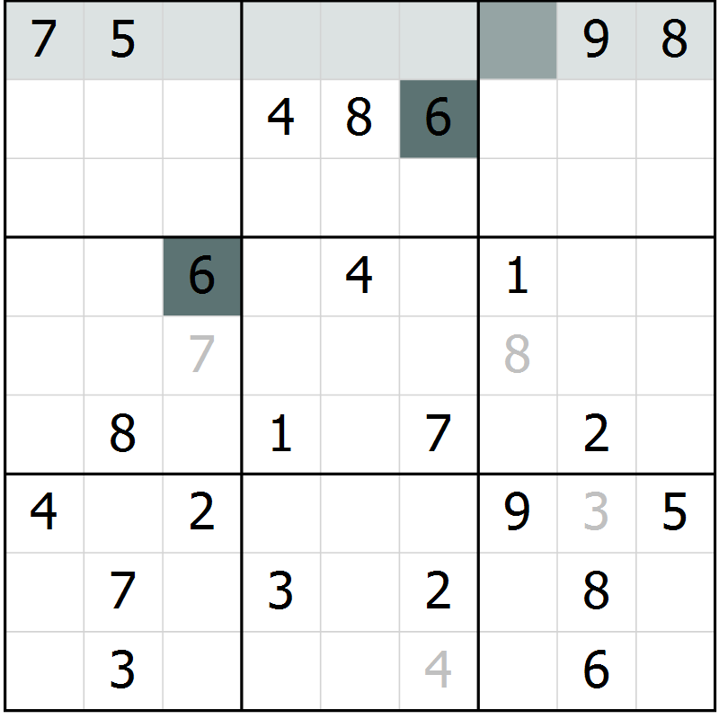 Position des candidats pour la solution de la Gr 11 page 13 du magazine de sudoku Success n° 007
