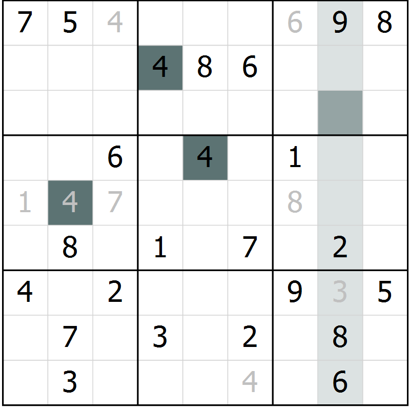 Position des candidats pour la solution de la Gr 11 page 13 du magazine de sudoku Success n° 007