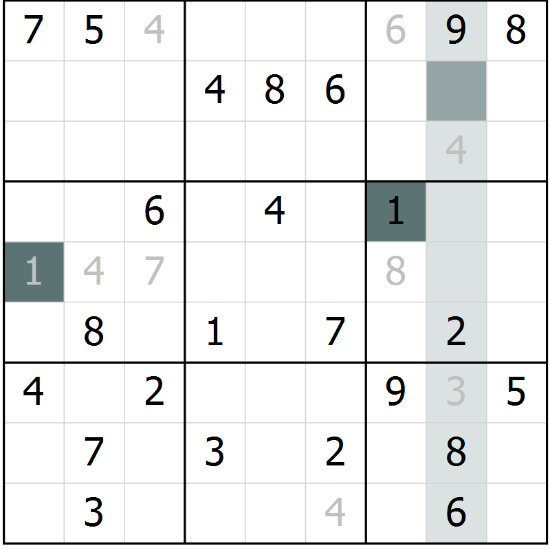 Position des candidats pour la solution de la Gr 11 page 13 du magazine de sudoku Success n° 007