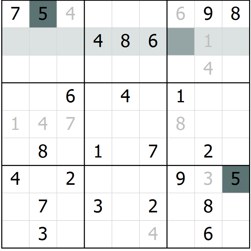 Position des candidats pour la solution de la Gr 11 page 13 du magazine de sudoku Success n° 007