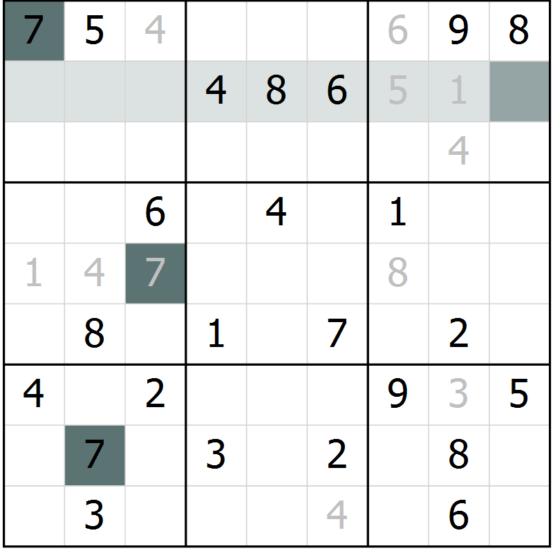 Position des candidats pour la solution de la Gr 11 page 13 du magazine de sudoku Success n° 007