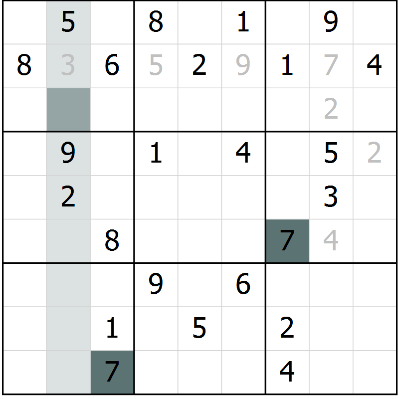 Position des candidats pour la solution de la Gr 12 page 14 du magazine de sudoku Success n° 007