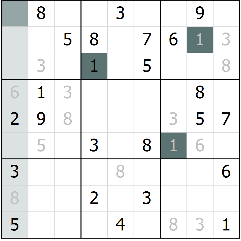 Position des candidats pour la solution de la Gr 14 page 16 du magazine de sudoku Success n° 007