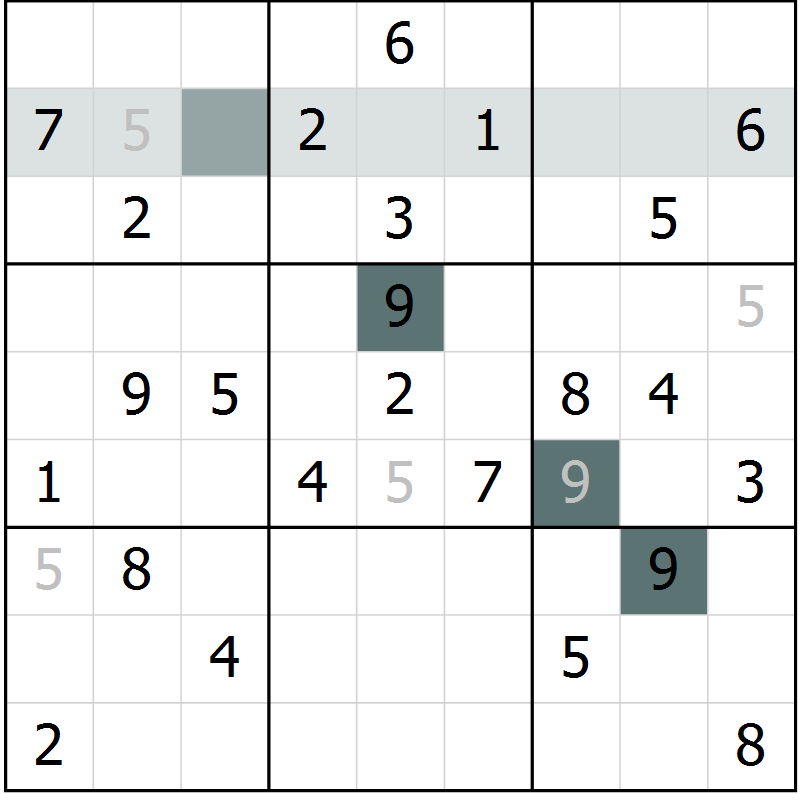 Position des candidats pour la solution de la Gr 16 page 18 du magazine de sudoku Success n° 007