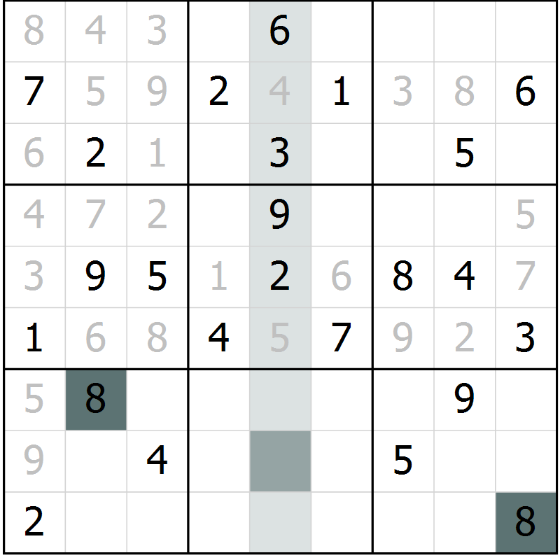 Position des candidats pour la solution de la Gr 16 page 18 du magazine de sudoku Success n° 007