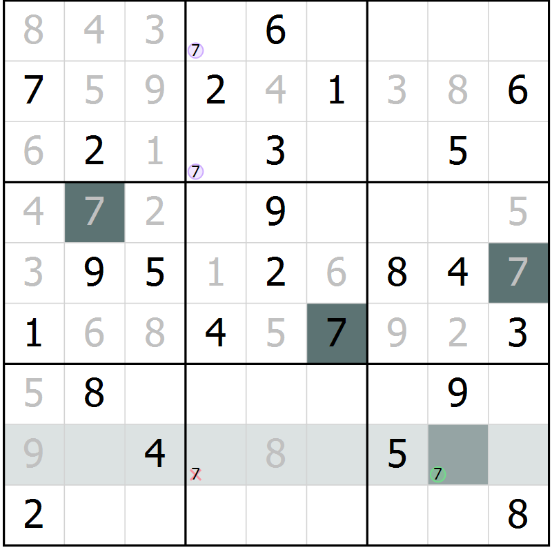 Position des candidats pour la solution de la Gr 16 page 18 du magazine de sudoku Success n° 007