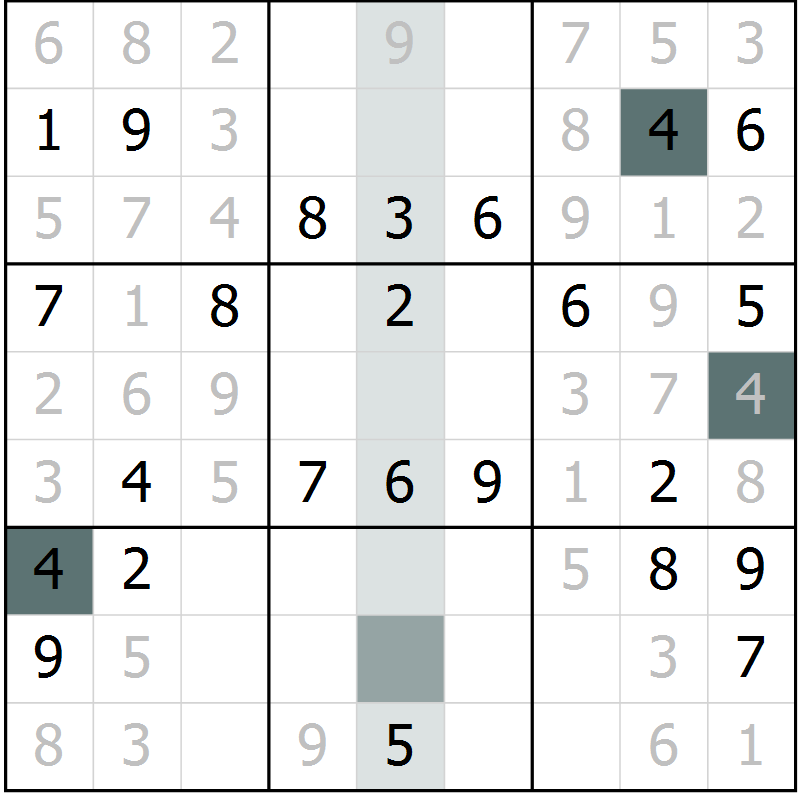 Position des candidats pour la solution de la Gr 17 page 19 du magazine de sudoku Success n° 007