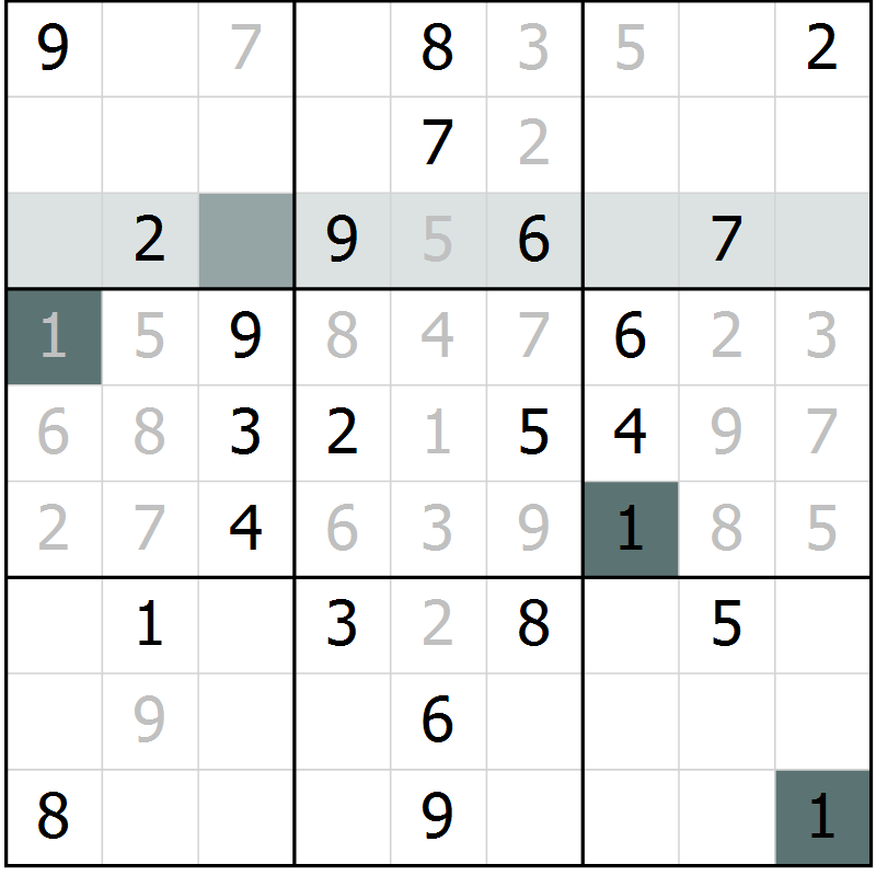 Position des candidats pour la solution de la Gr 18 page 20 du magazine de sudoku Success n° 007