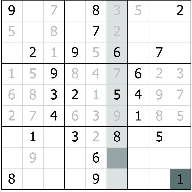 Position des candidats pour la solution de la Gr 18 page 20 du magazine de sudoku Success n° 007