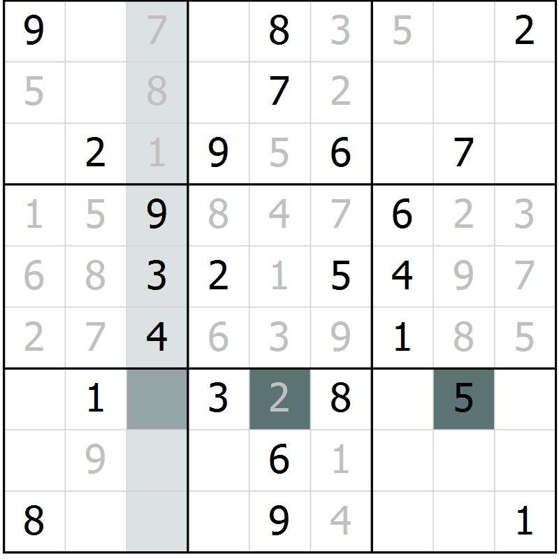 Position des candidats pour la solution de la Gr 18 page 20 du magazine de sudoku Success n° 007