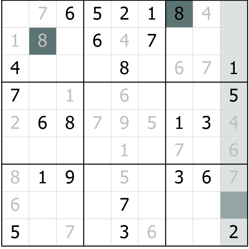 Position des candidats pour la solution de la Gr 19 page 21 du magazine de sudoku Success n° 007