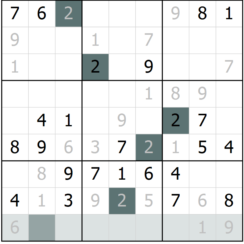 Position des candidats pour la solution de la Gr 2 page 4 du magazine de sudoku Success n° 007