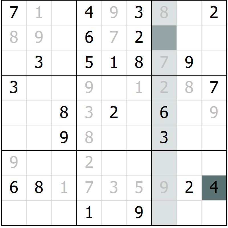 Position des candidats pour la solution de la Gr 20 page 22 du magazine de sudoku Success n° 007